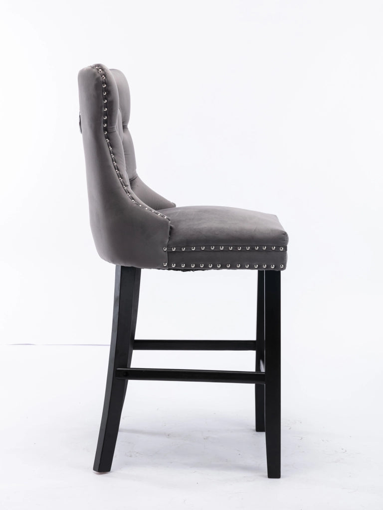 Sgabelli da bar contemporanei imbottiti in velluto con decorazione capitonn¨¦, gambe in legno e finiture con borchie cromate, stile casual, set da 2 (g