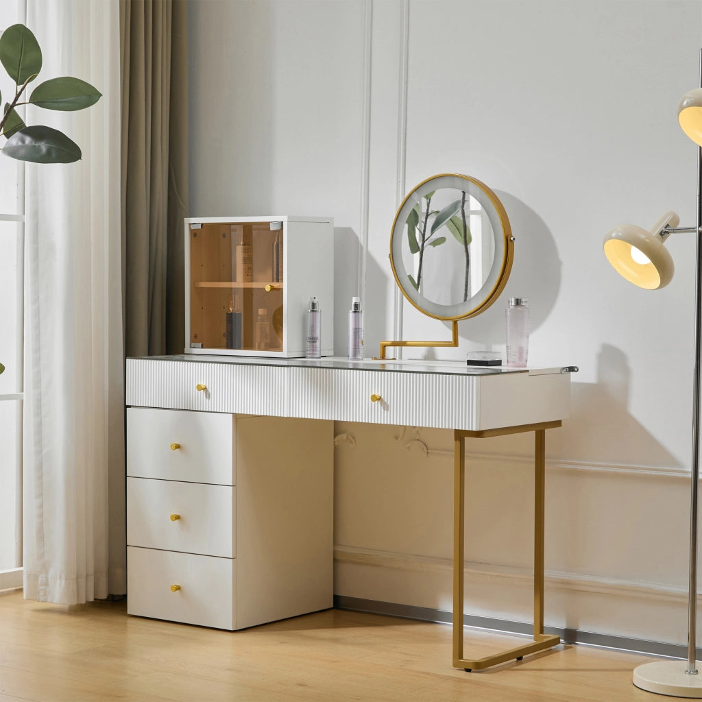 TAVOLO TOELETTA con specchio LED 120x45x115 cm Bianco e Oro