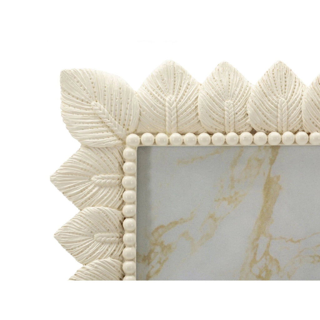 Cornice portafoto Light Leaf in resina crema con foglie 20x25