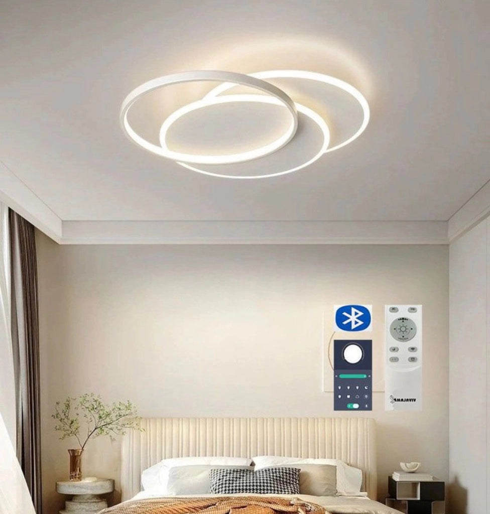 Plafoniera LED 3 Cerchi 70W Ø49cm – Dimmerabile con Telecomando + App, 3 Tonalità CCT 3000K 4200K 6400K, 6.440 lm, Luce 360°, Memoria Impostazioni da Telecomando, Design Moderno