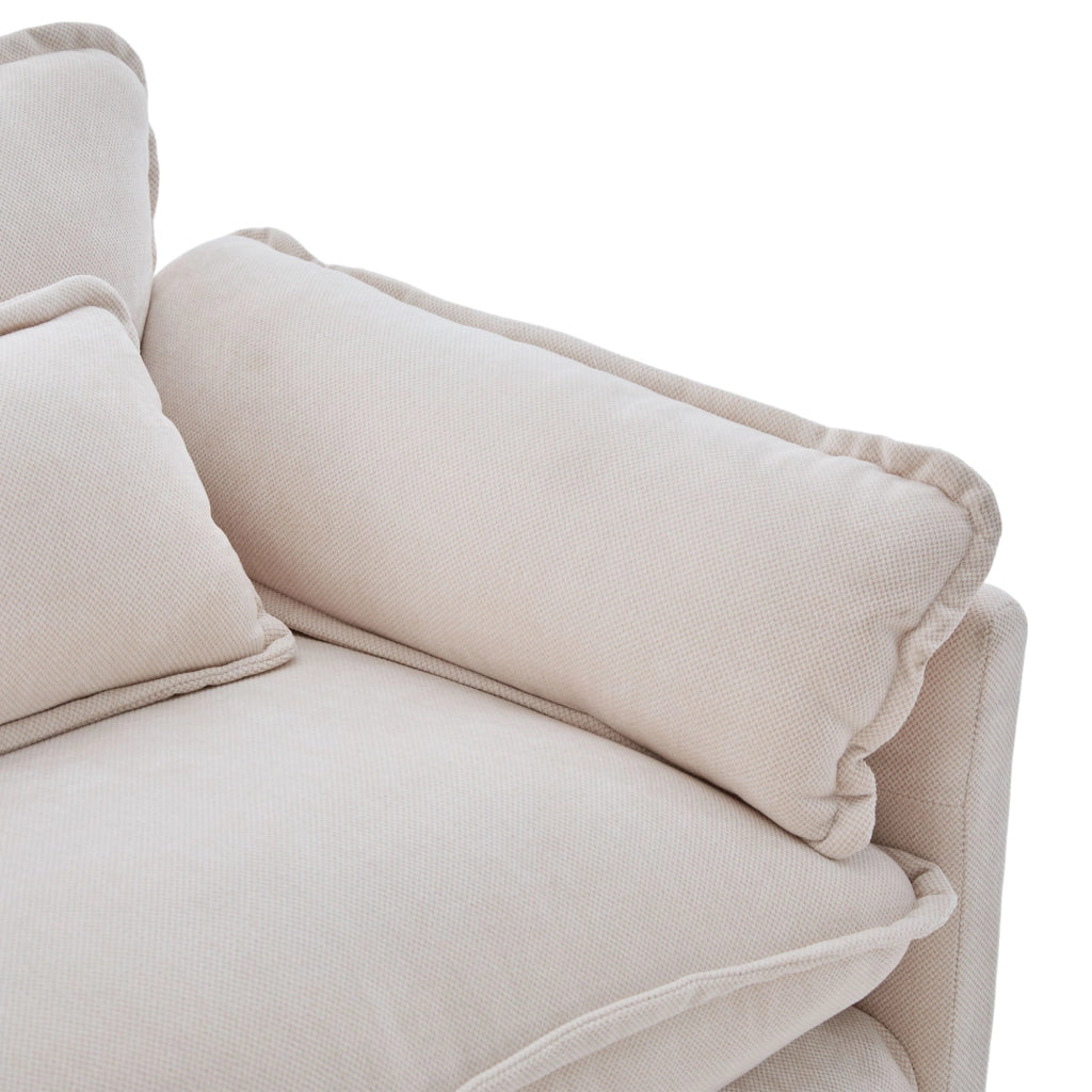 Poltrona con Pouf Ampia con Vano Contenitore, Tasca Laterale e Cuscino, in Ciniglia Beige