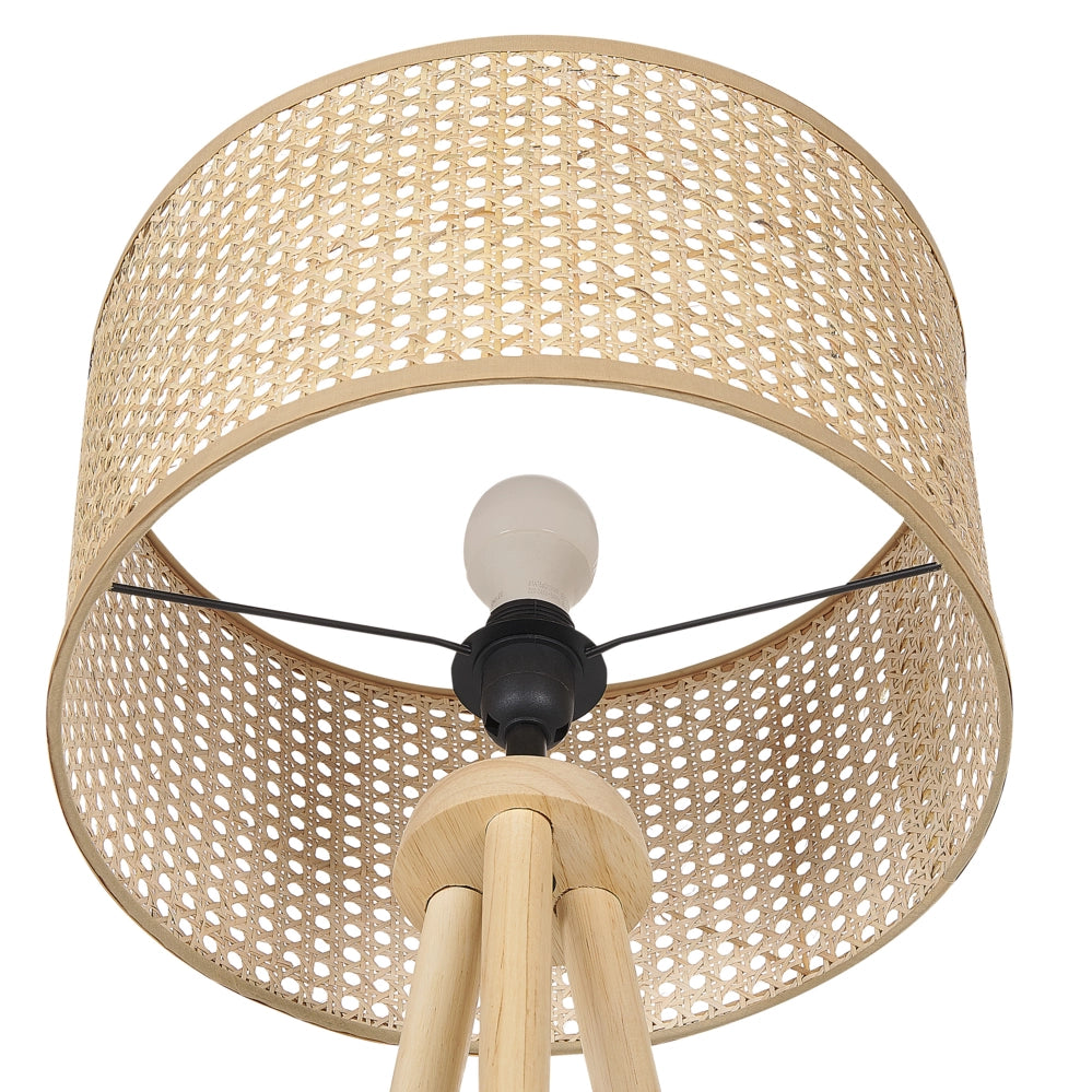 Lampada da terra in rattan naturale con paralume a tamburo in stile boho rustico soggiorno camera da letto