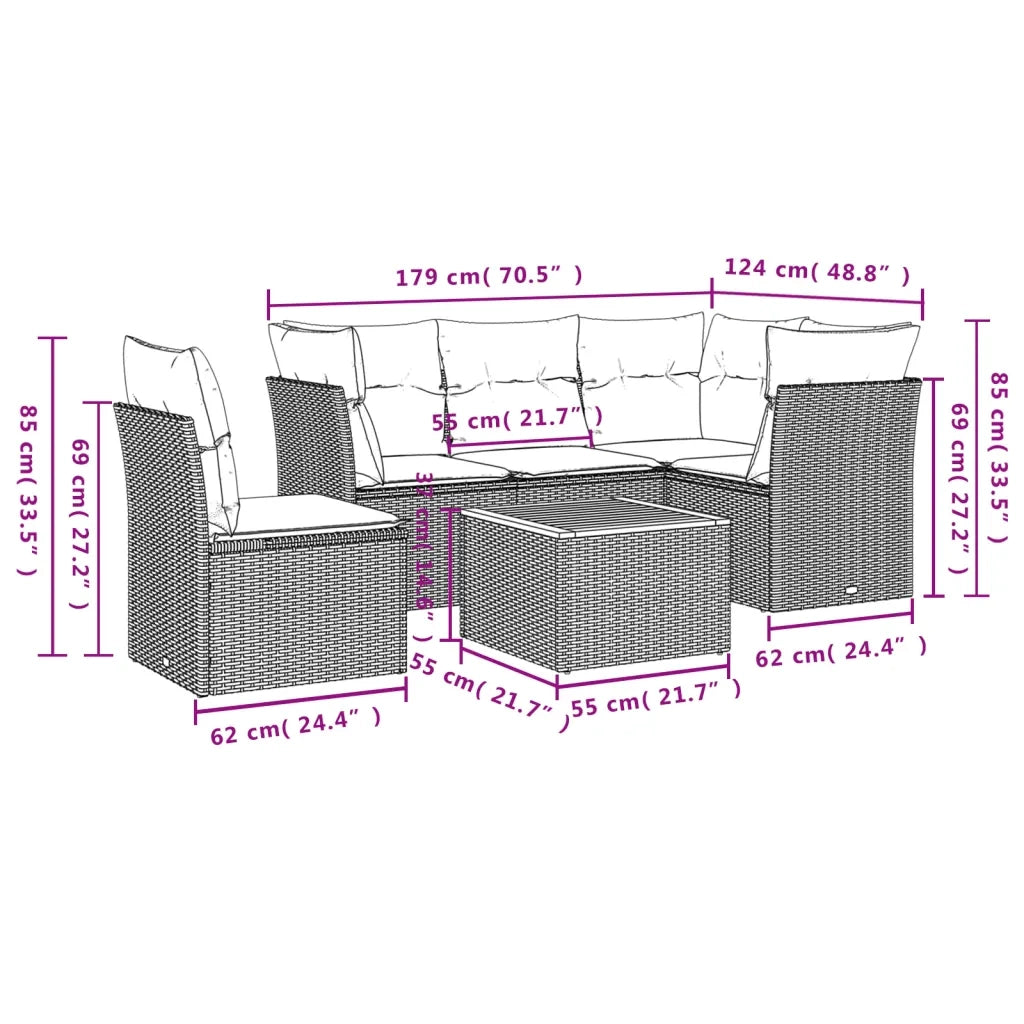 Set Divano da Giardino 6 pz con Cuscini Nero in Polyrattan 3223641