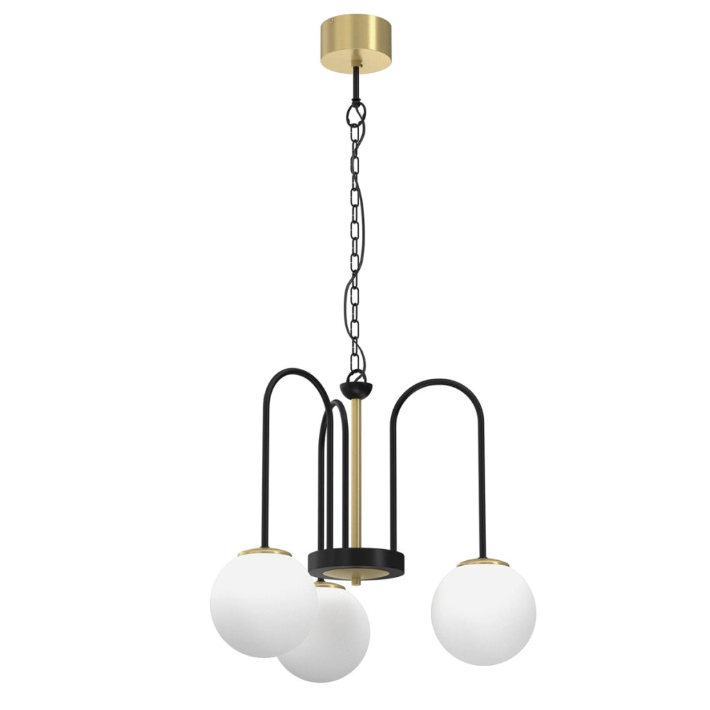 Lampadario Cambridge nero-oro 3 sfere vetro E14 Luminex