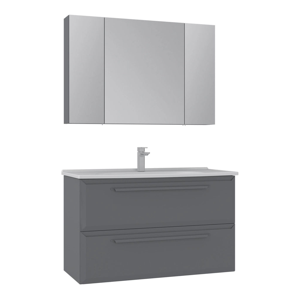 Set mobile lavabo con specchio (2 pezzi) "Nuvola 100 v2" - 100 x 50 x 62 cm - Grigio