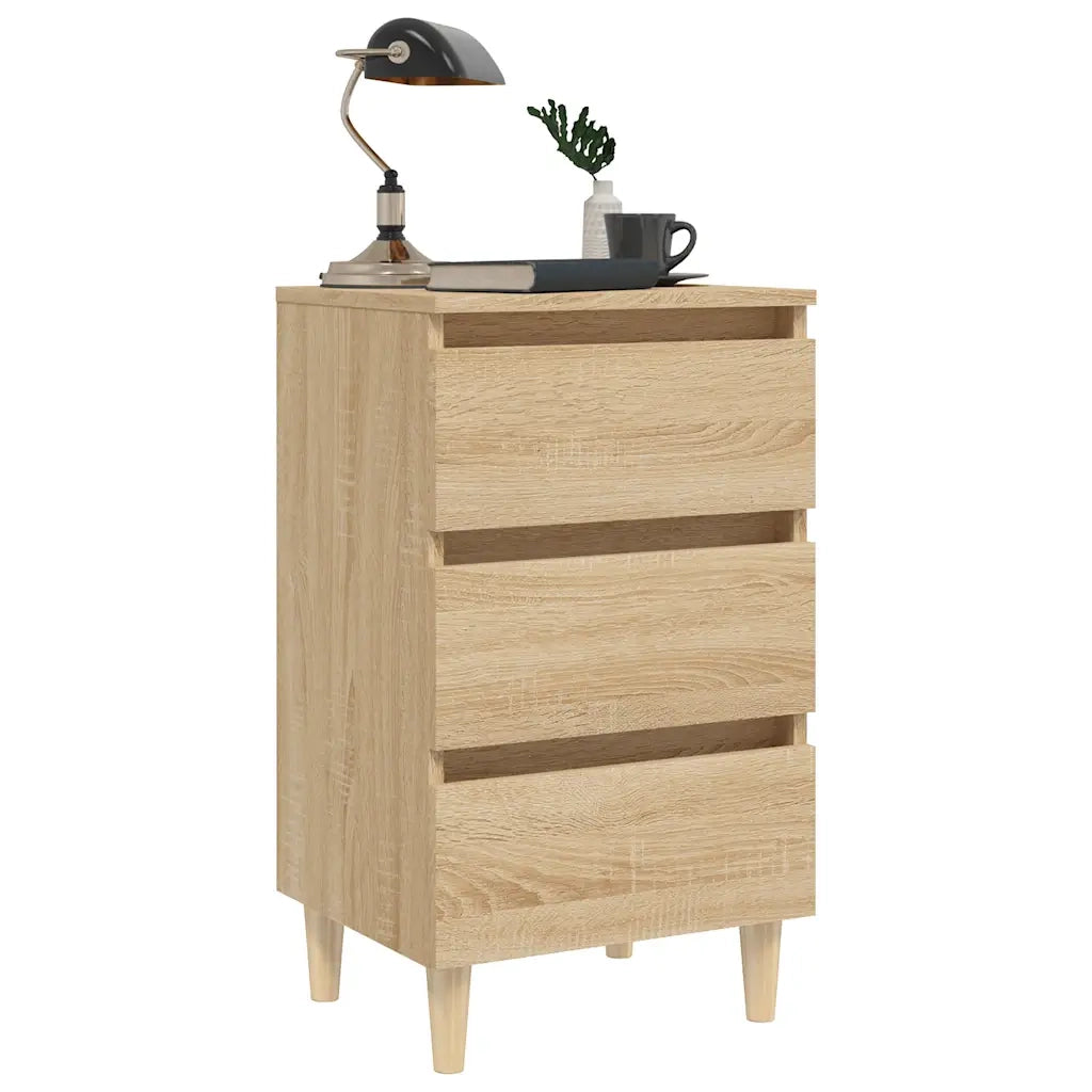 Comodino con Gambe in Legno Massello Rovere Sonoma 40x35x69 cm 805893