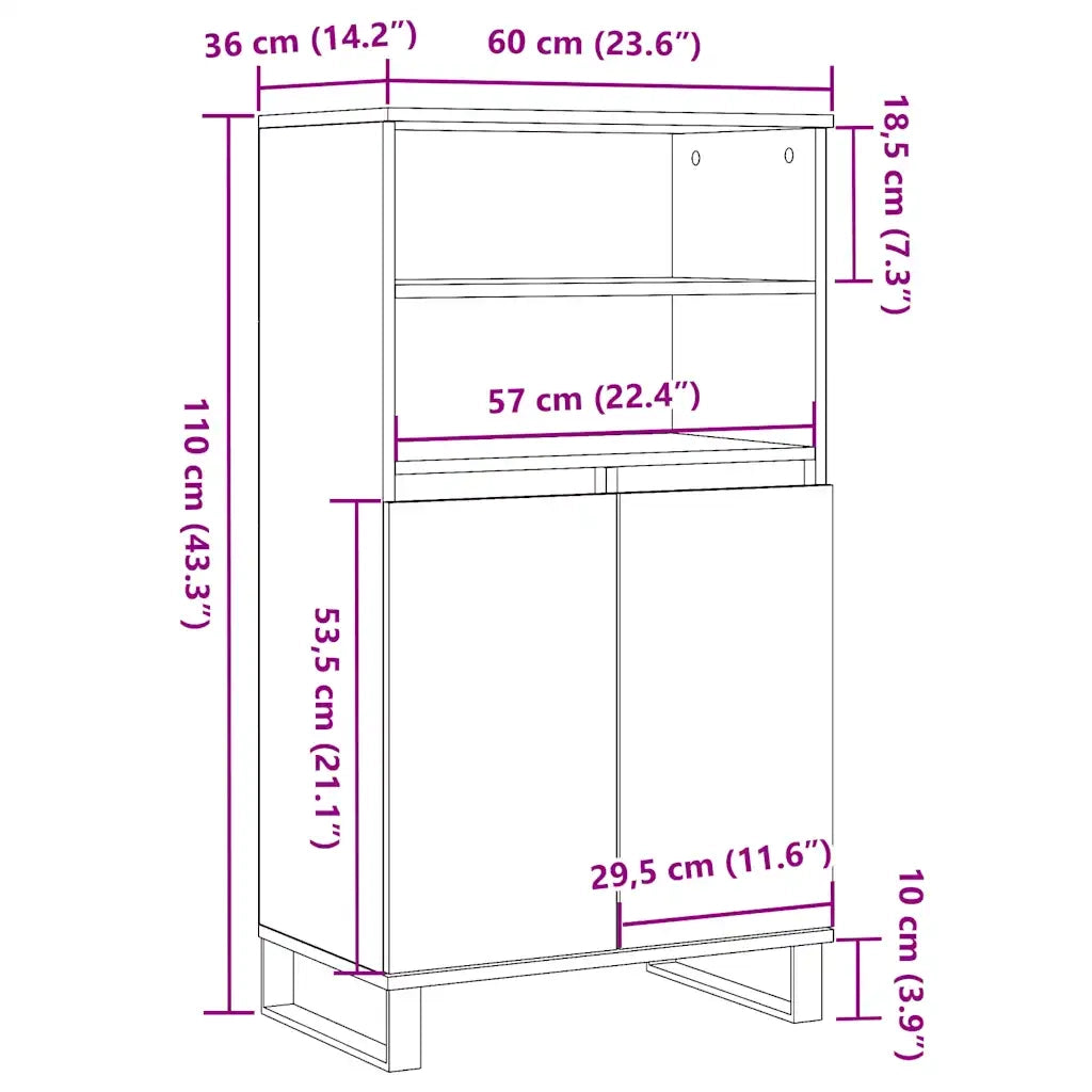 Credenza Rovere Artigianale 60x36x110 cm in Legno Multistrato 857461