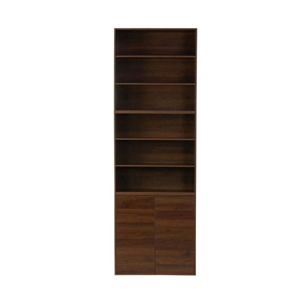 Libreria modulare con 2 ante e 5 livelli, noce