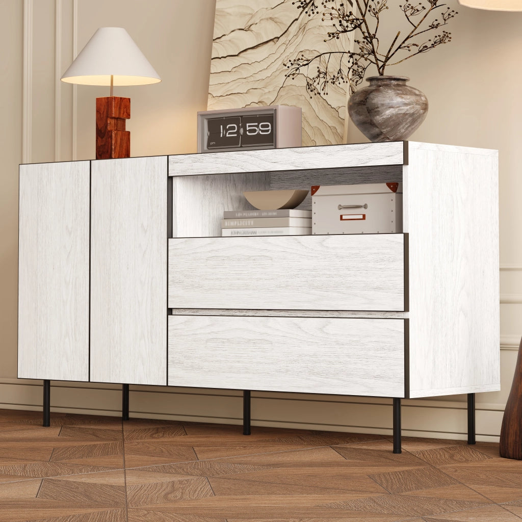 SIDEBOARD con 2 ante, 2 cassetti e ripiani aperti 140x42x77 cm bianco