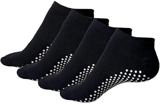 Sokkini per yoga per donne e uomini, 4 paia di calze antiscivolo, per pilates, yoga, barre, danza, balletto, trampolino, fitness, ospedale, riabilitazione, 4 paia di nero, One size