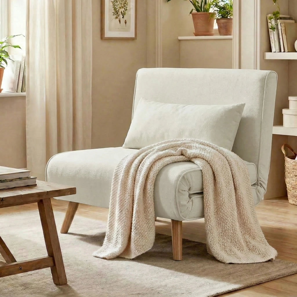 Poltrona letto convertibile 3 in 1 con cuscino ¨C Xylo ¨C tessuto crema schienale 5 posizioni