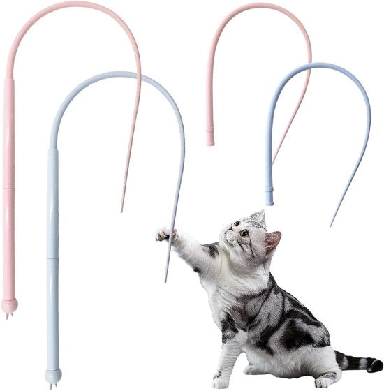 Attrezzo per gatti interattivo a silicone con asta 80 cm - con muistveer - magico giocattolo per gatti da interni con teste intercambiabili