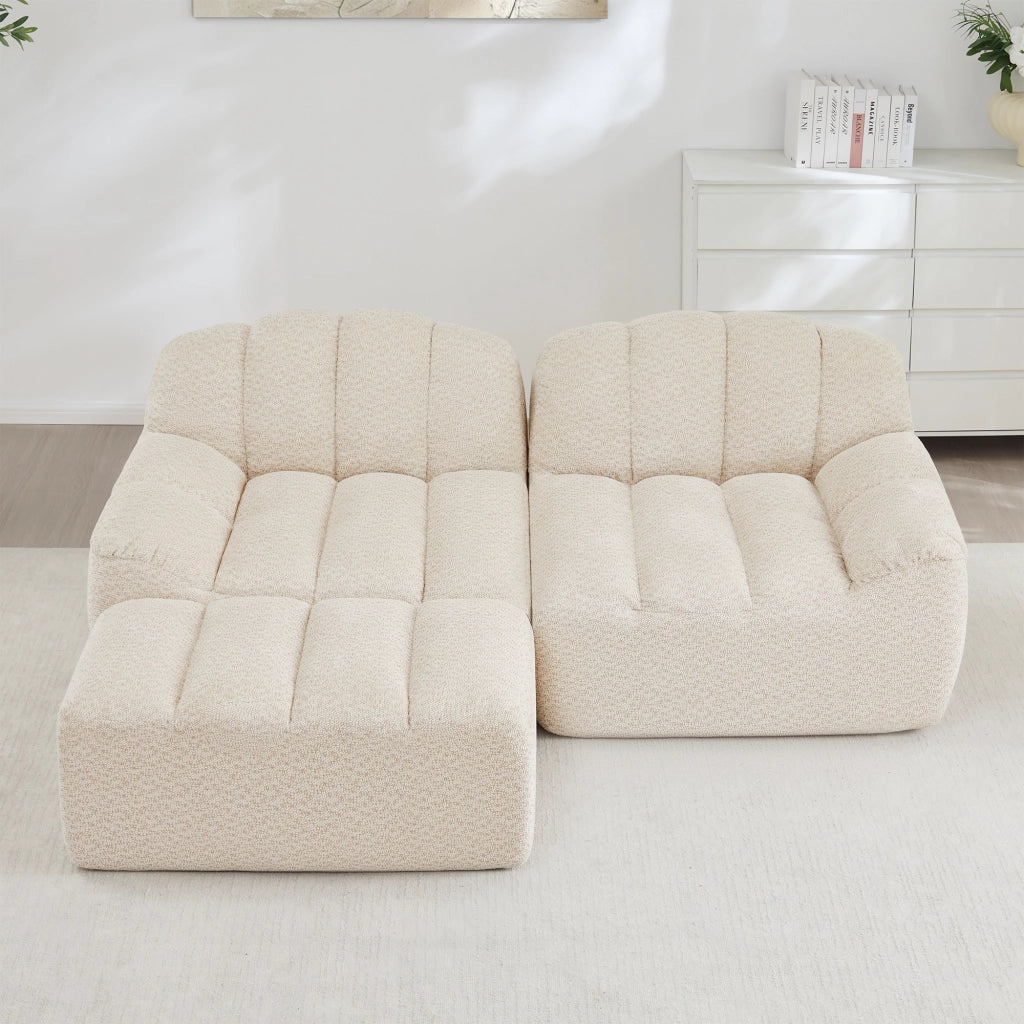 Divano Angolare Modulare 2 Posti con Poggiapiedi ¨C MINIMAL ¨C Tessuto Beige, Senza Montaggio