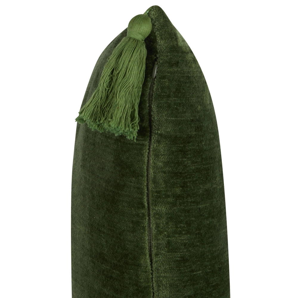 Set di 2 cuscini velluto decorativo verde con nappe quadrato 45 x 45 cm camera da letto soggiorno