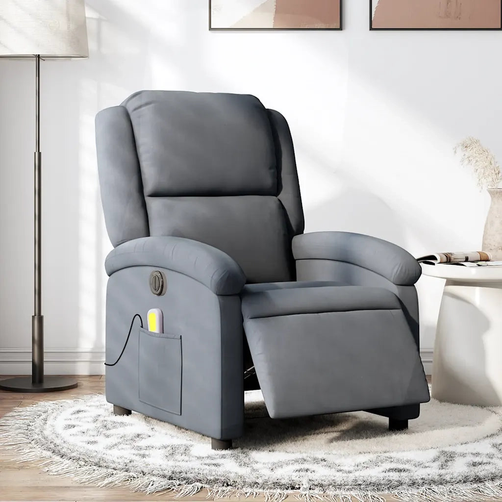 Poltrona Massaggiante Reclinante Elettrica Grigio Scuro Velluto 3204290