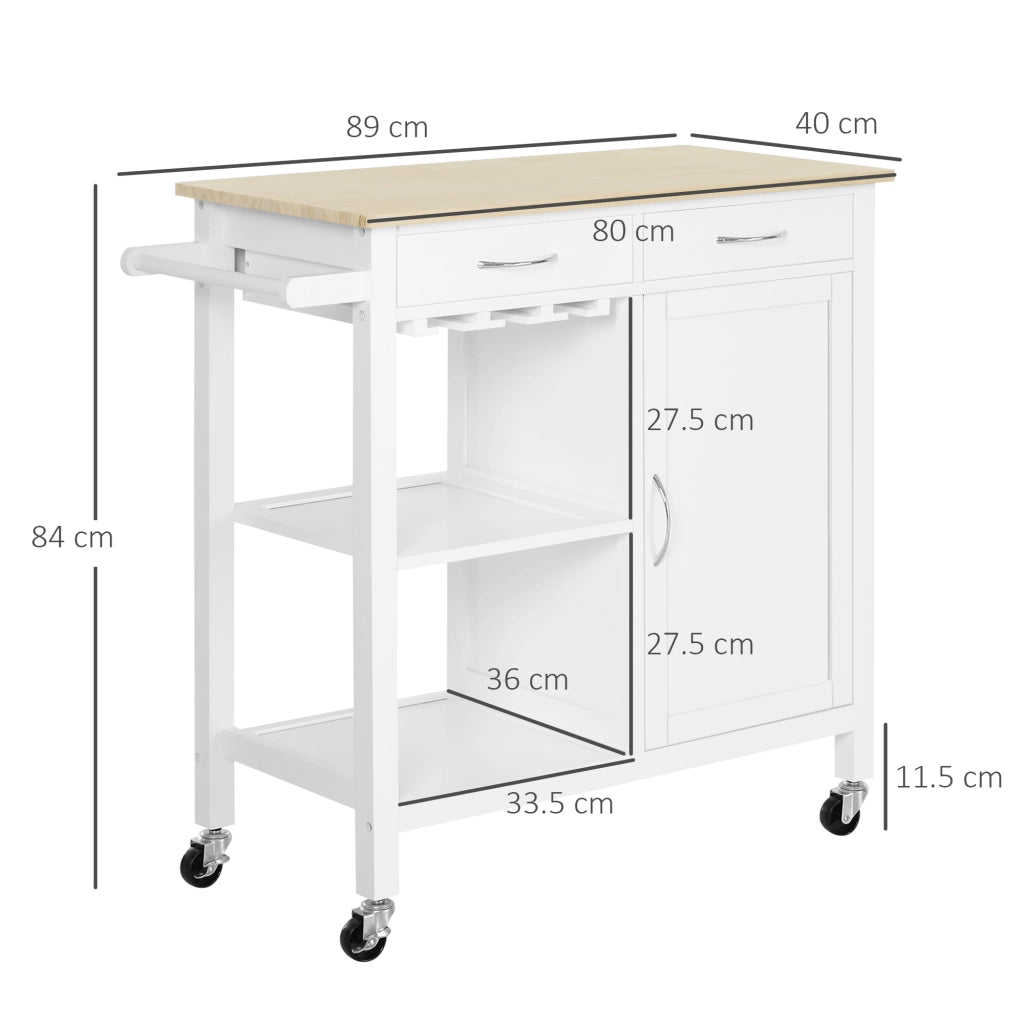 Tavolo da Cucina con 2 Cassetti e Ruote ¨C Minimal ¨C Bianco 89x40x84