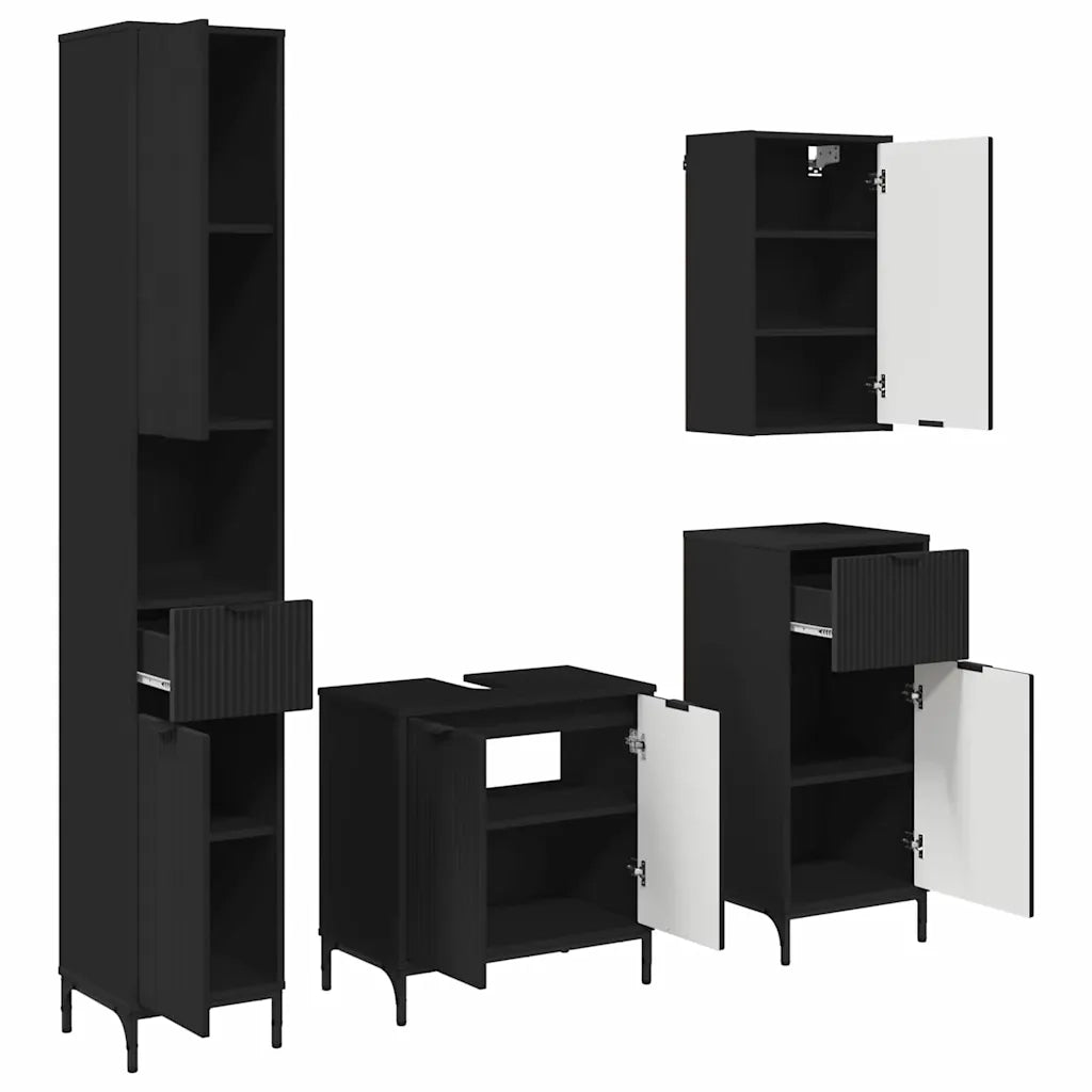 Set di mobili per il bagno Nero Legno ingegnerizzato, Metallo 3393114