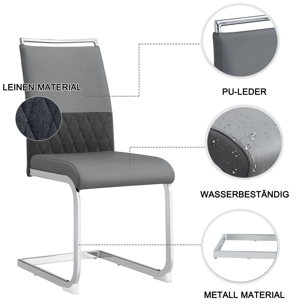 Sedia da Pranzo Set da 6 con Schienale Ergonomico Imbottito e Piedini Protettivi, in Metallo, Grigio