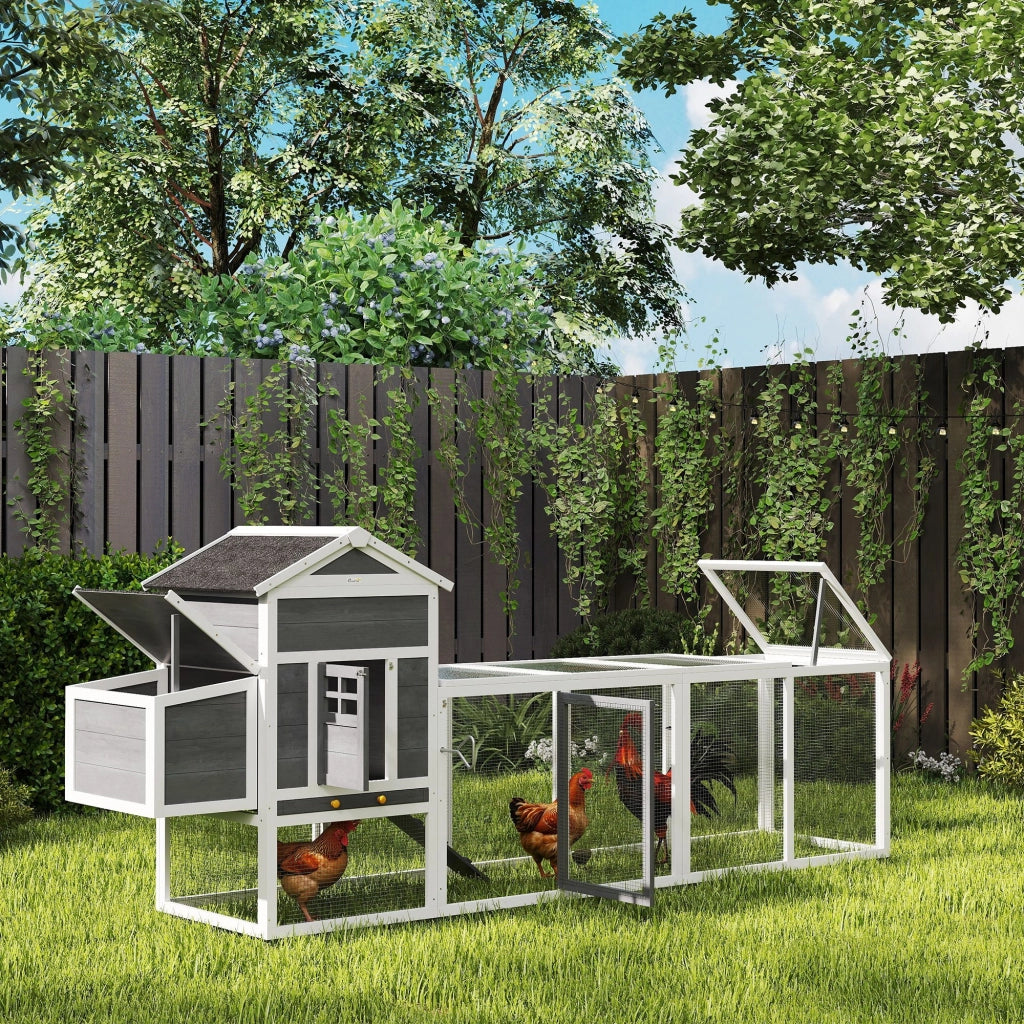 Polleria in Legno Grande per 3-6 Galline con Tetto ¨C zephmum ¨C 297.5x68x118 cm Bianco Grigio