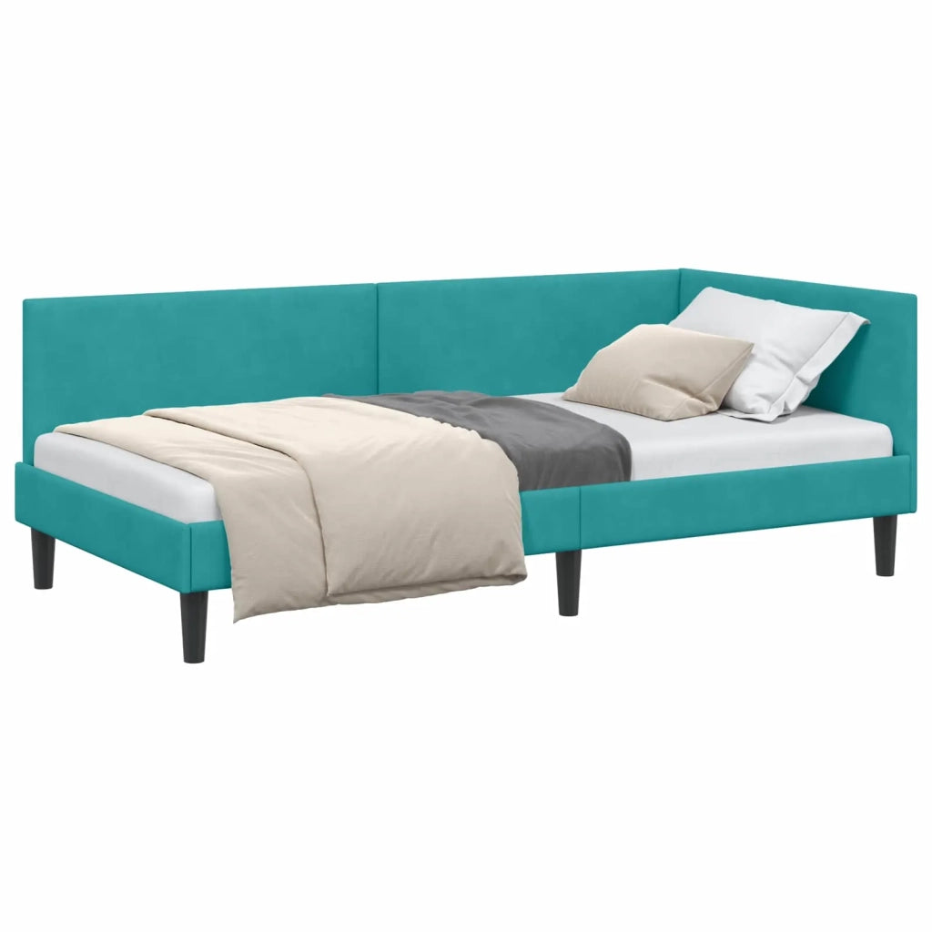Cornice del letto ad angolo Turchese 100 cm x 200 cm Velluto 42016244