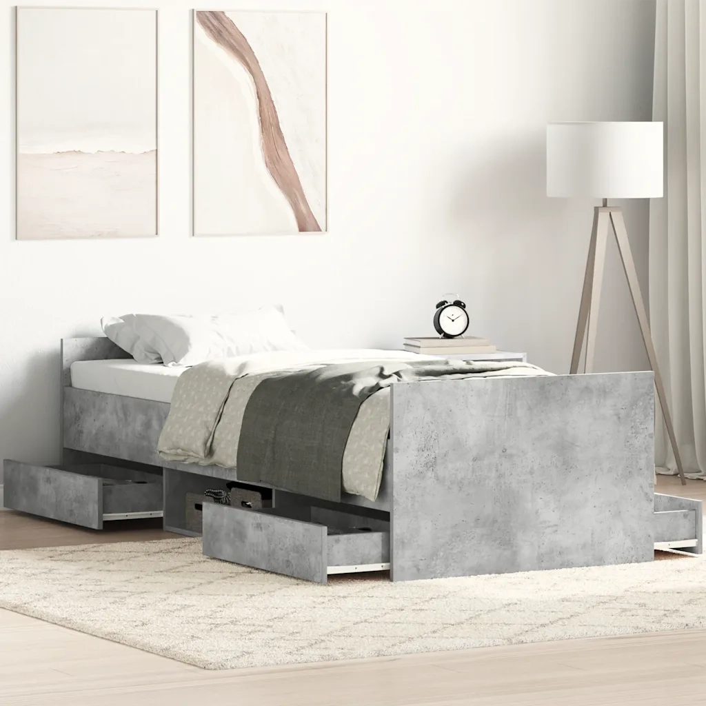 Letto singolo | Letto per adulti | Giroletto con Testiera e Pediera Grigio Cemento 90x200 cm