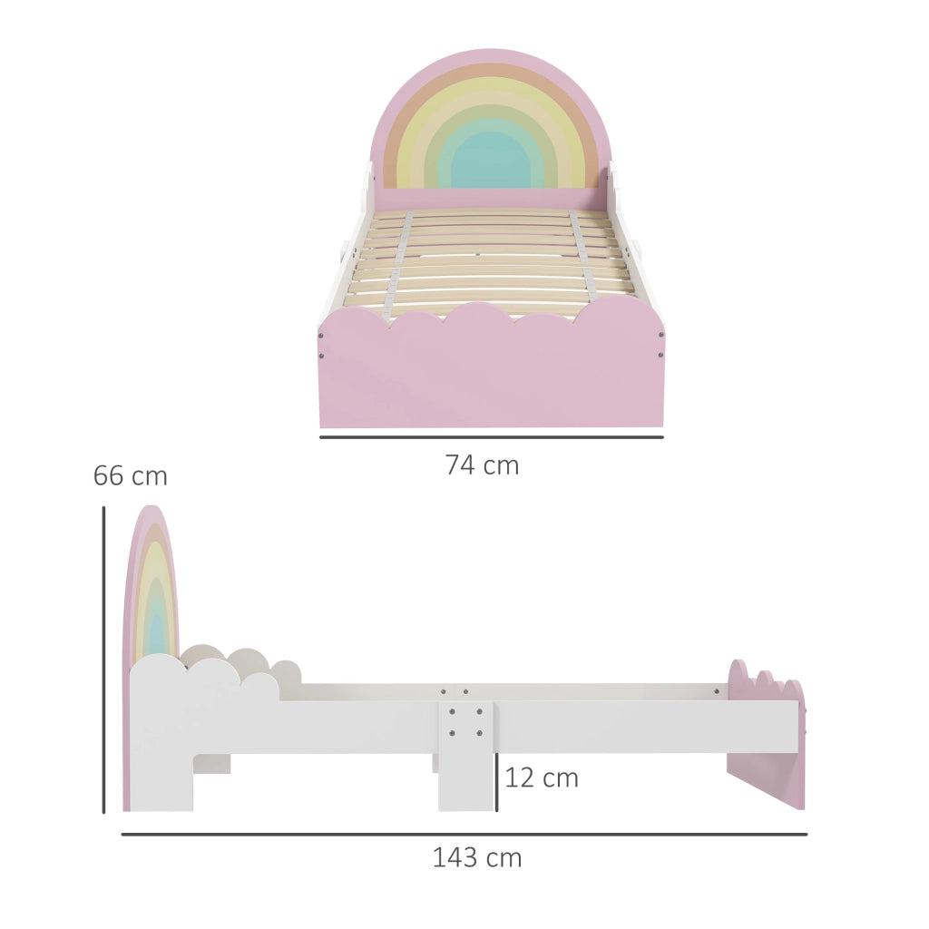Letto per Bambini con Sponde Laterali ¨C Minimal ¨C Bianco e Rosa 143x74x66