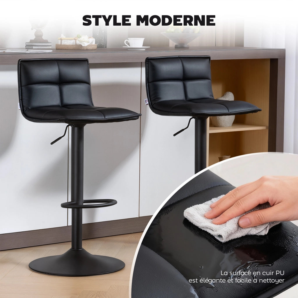 Sgabello da Bar Regolabile ¨C Xylo ¨C Set 2 Pezzi Seduta Girevole PU Nero 44x45x85-106cm