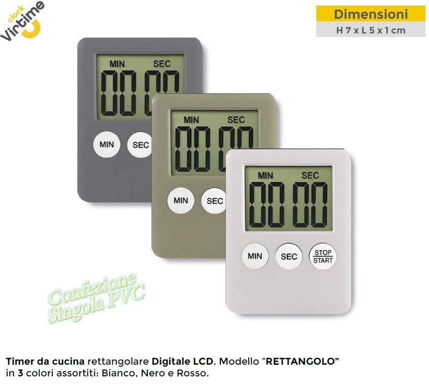 Timer da Cucina Digitale Rettangolo Magnetico Display LCD 3 Colori Virtime