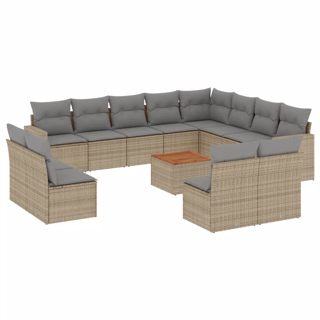 Set Divano da Giardino 13 pz con Cuscini Beige in Polyrattan 3224372