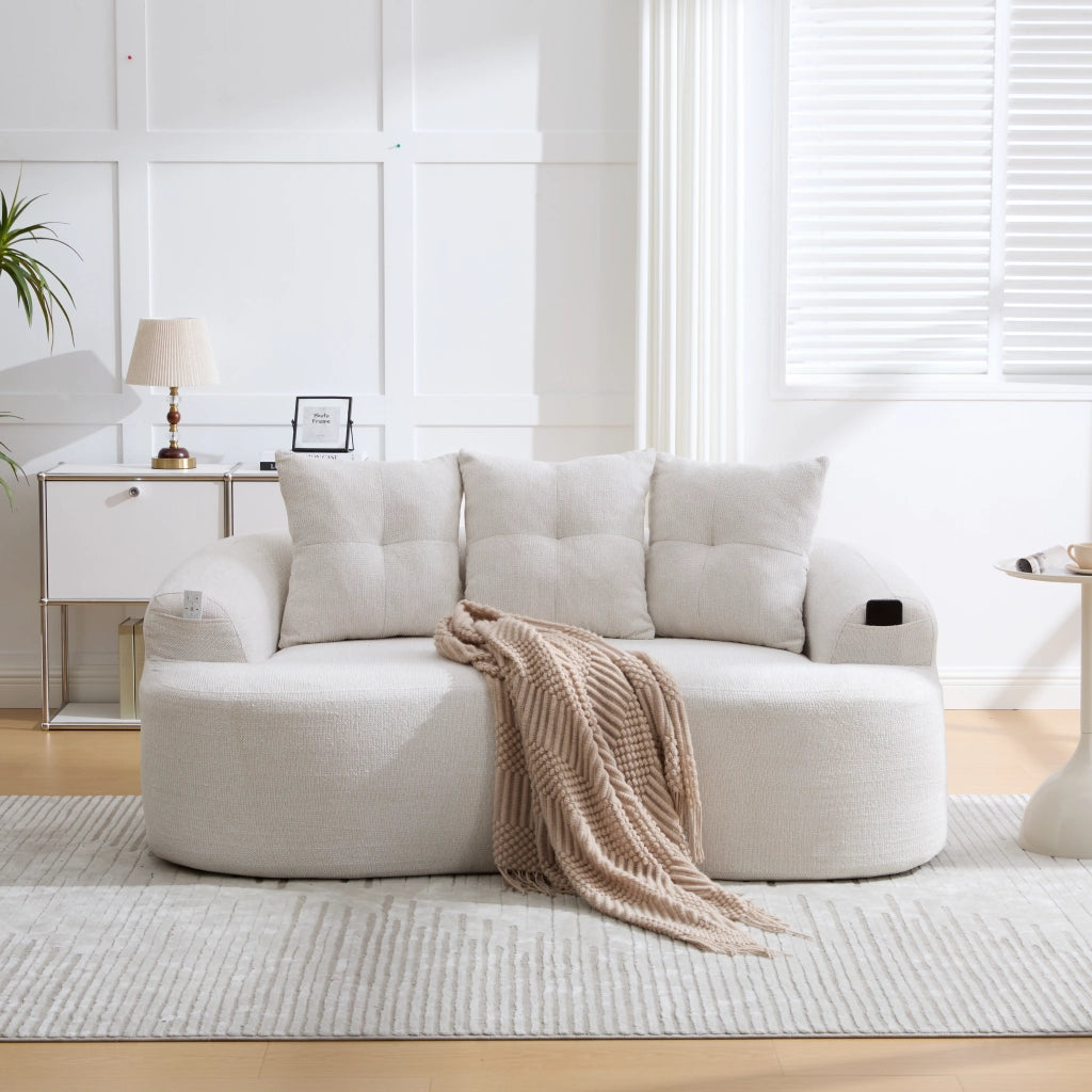 DIVANO 2 POSTI Curvo 164x92x60 cm in Chenille Beige