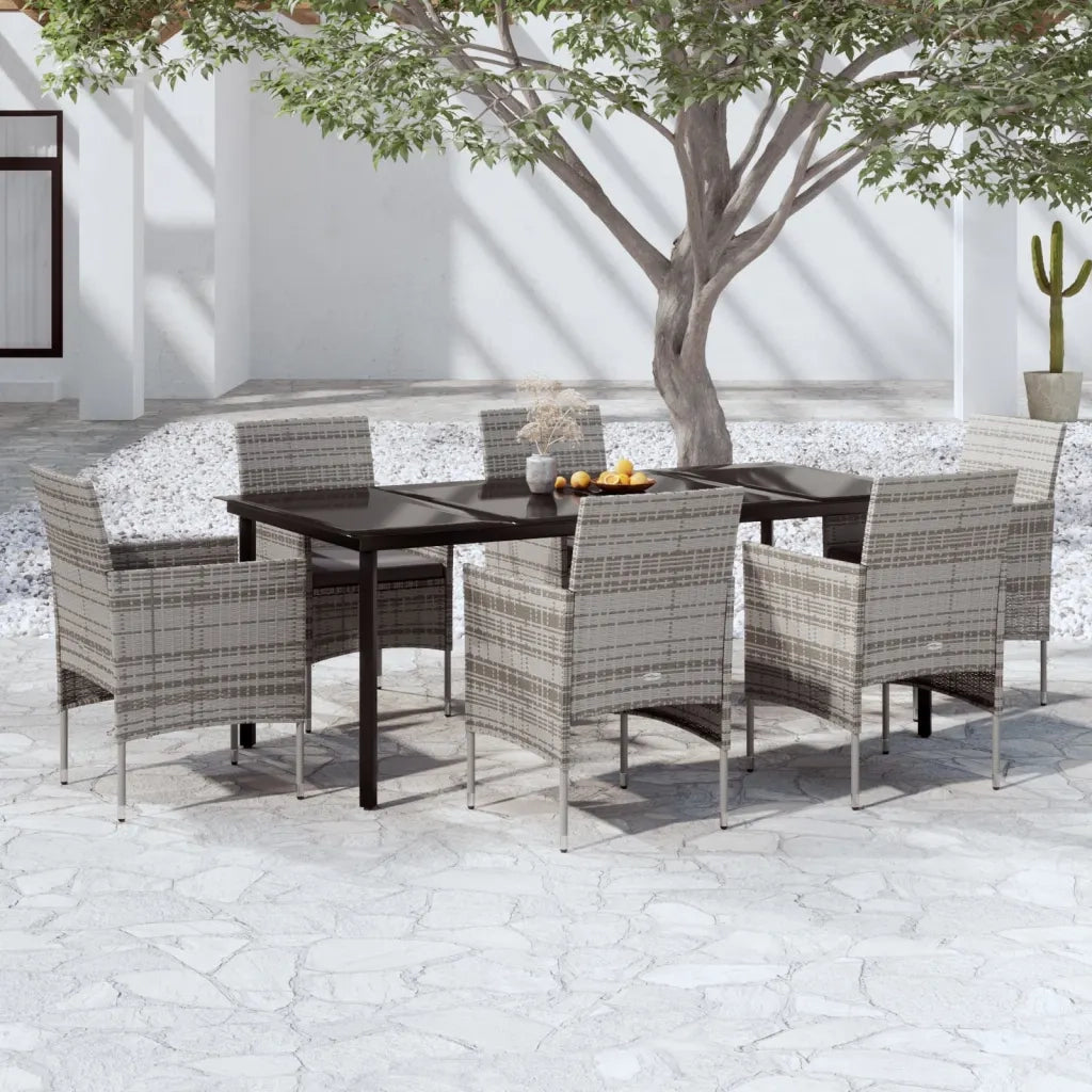Set da Pranzo da Giardino 7 pz con Cuscini Grigio e Nero 3099291
