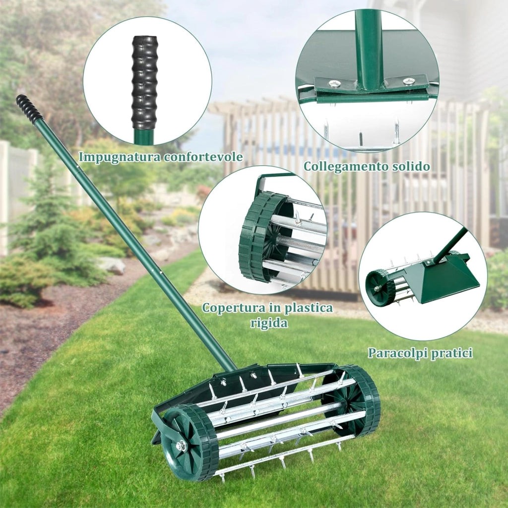 Arieggiatore per Prato, Rullo Arieggiatore da Prato con Parafango, Arieggiatore Manuale per Prato Giardino Terreno, 46 x 23 x 127 cm