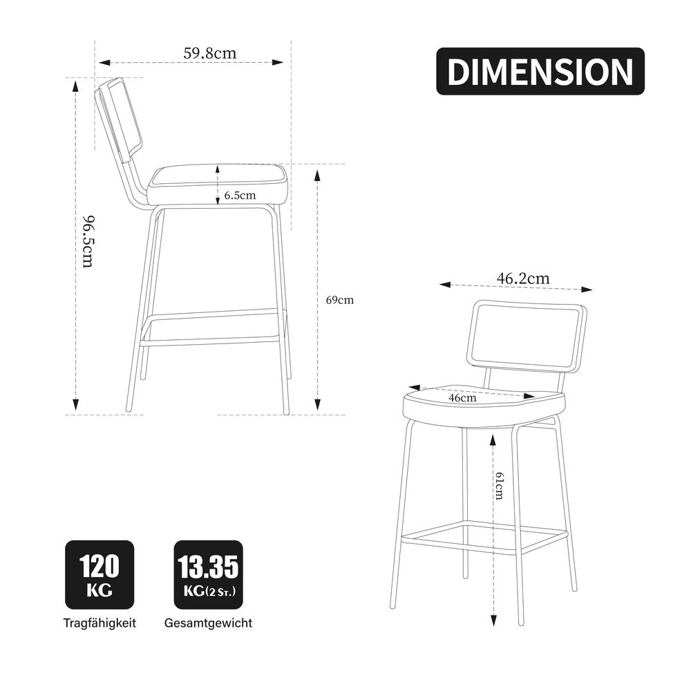 Sgabello da Bar Design ¨C MINIMAL ¨C Velluto Chenille, Schienale Rattan, Gambe Metallo, Avorio