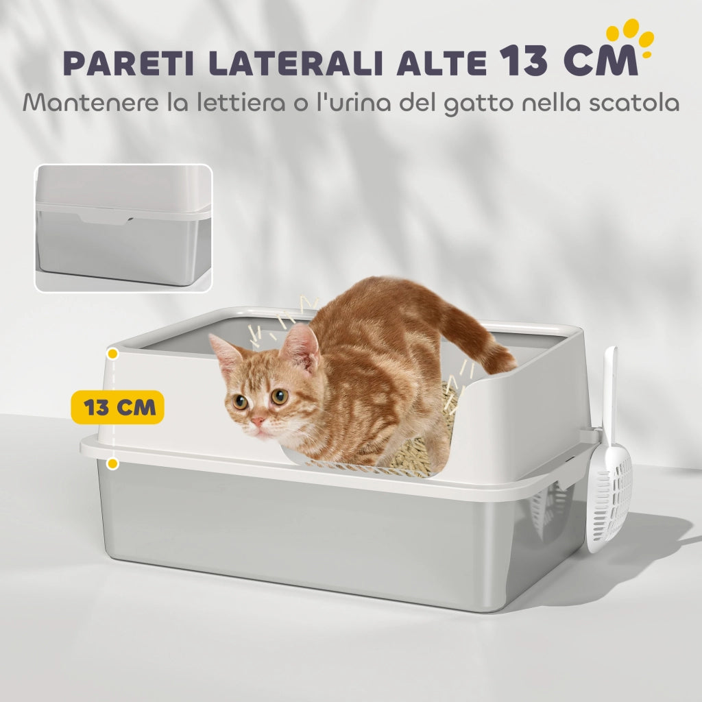 Lettiera per Gatti con Vassoio ¨C Minimal ¨C Acciaio Inox, Grigio, 60x40x28 cm