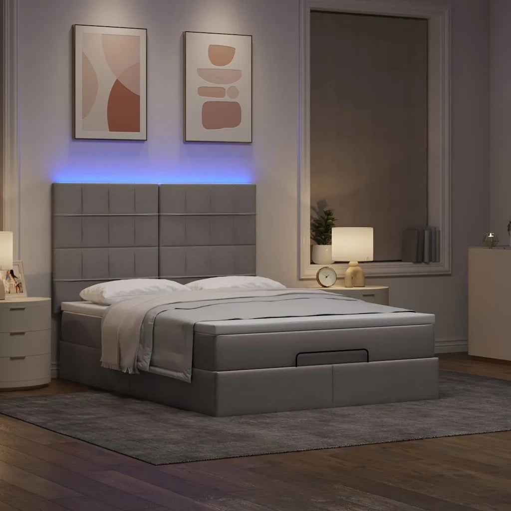 Struttura Letto Pouf con Materasso Tortora 140x190 cm Tessuto 3314007