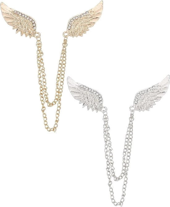 Collier da collo Clip con Strass e Broche con ali di angelo - Set da 2 pezzi - Decorazione per Matrimonio e Festa