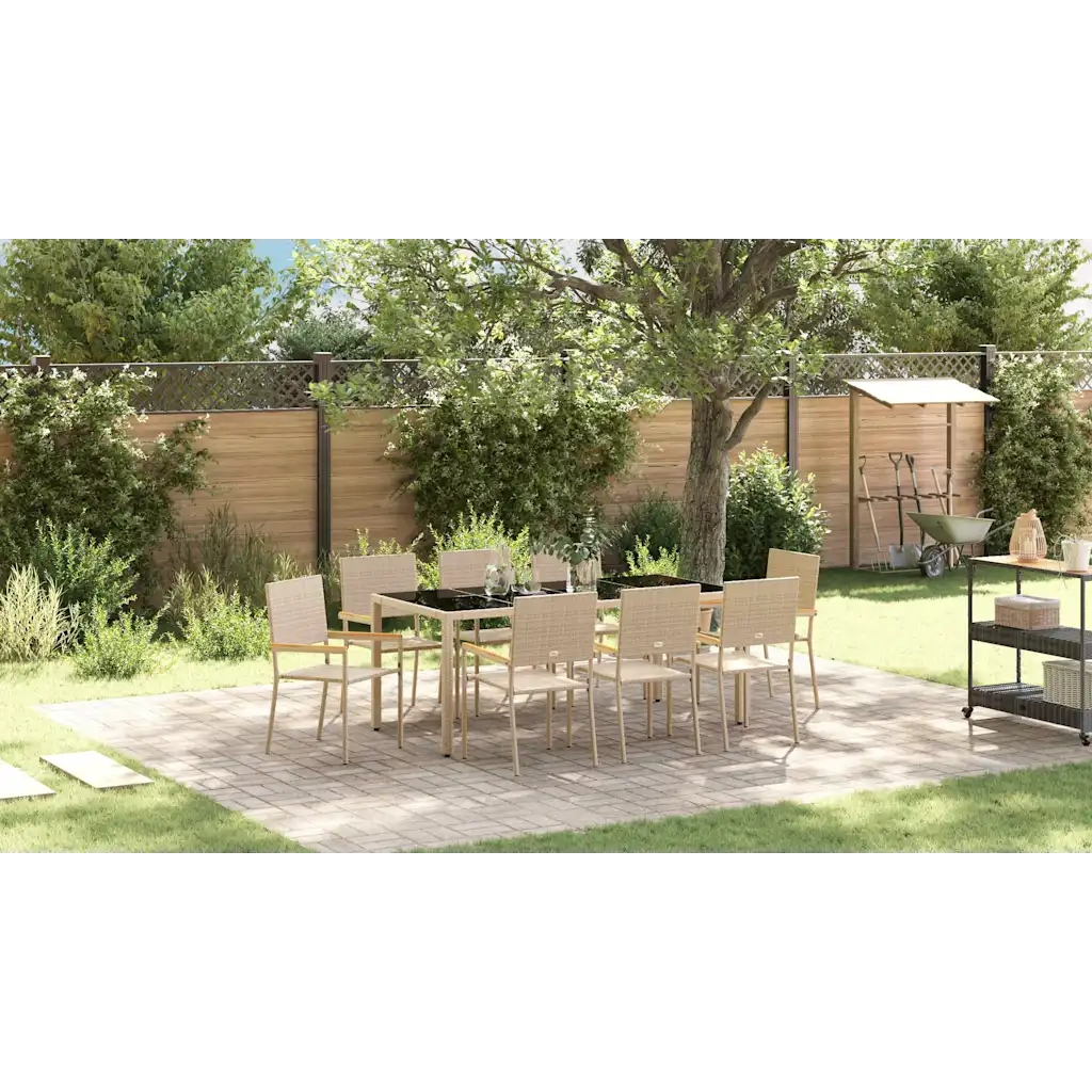 Set da Pranzo per Giardino 9 pcs Beige polyrattan