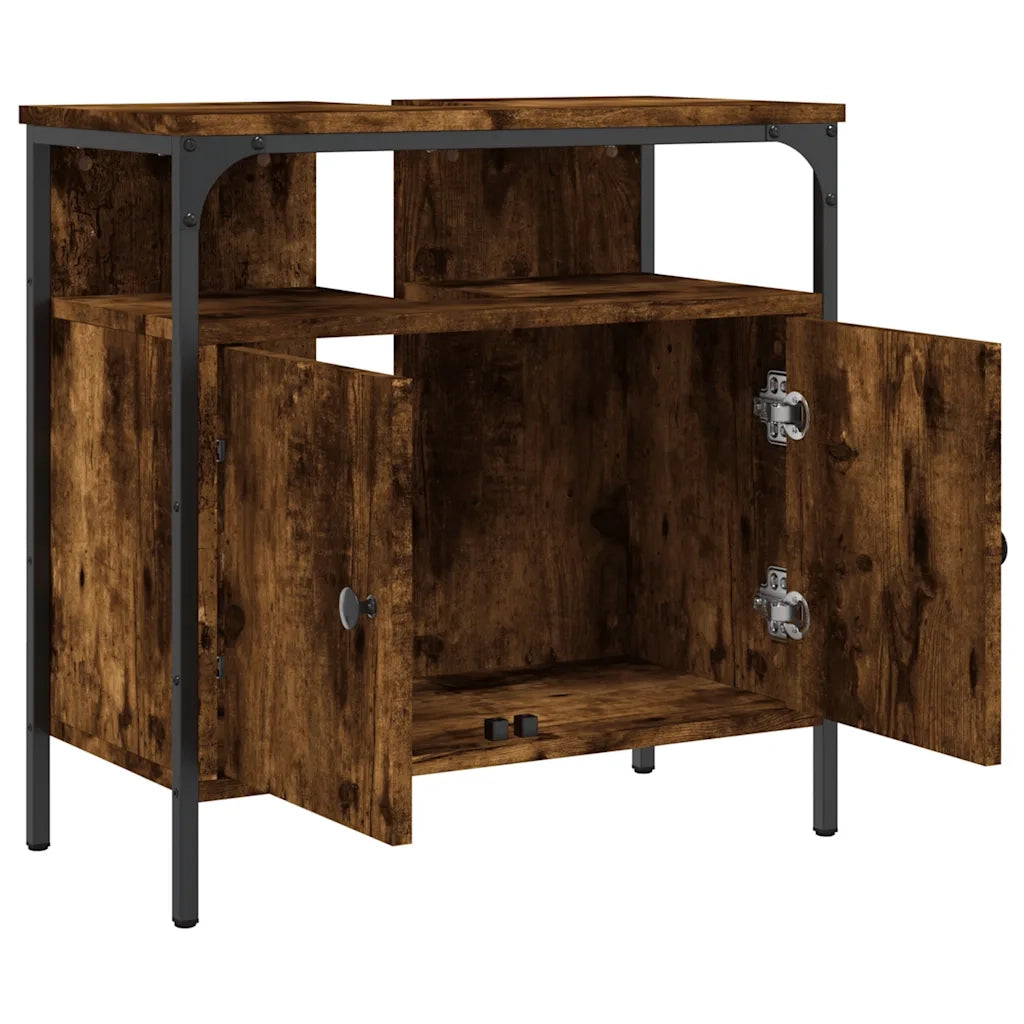 Mobile Lavabo Bagno-Armadietto da bagno Rovere Fumo 60x30x60 cm Legno Multistrato 708170
