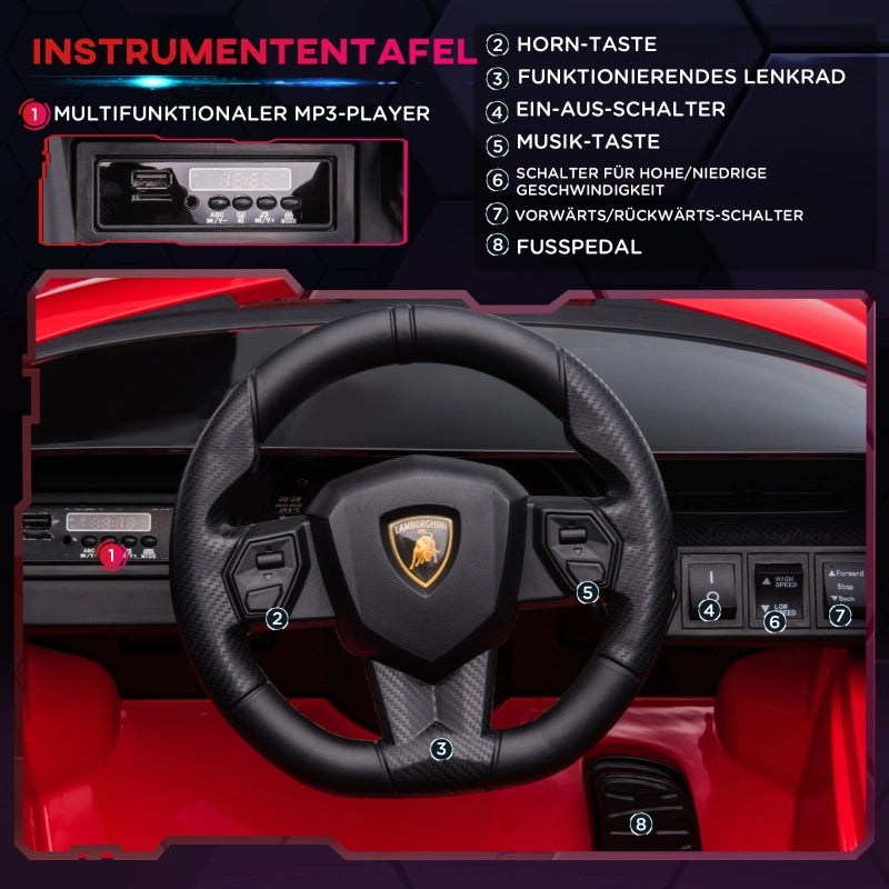 Macchina elettrica per bambini 12V 2 modalit¨¤ di guida Lamborghini SIAN SUV con telecomando, musica (MP3/USB), luci, 37-60 mesi, metallo rosso, 108