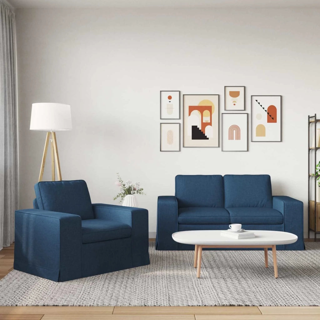 Divano 2 pcs Blu 182 x 80 x 82 cm Tessuto