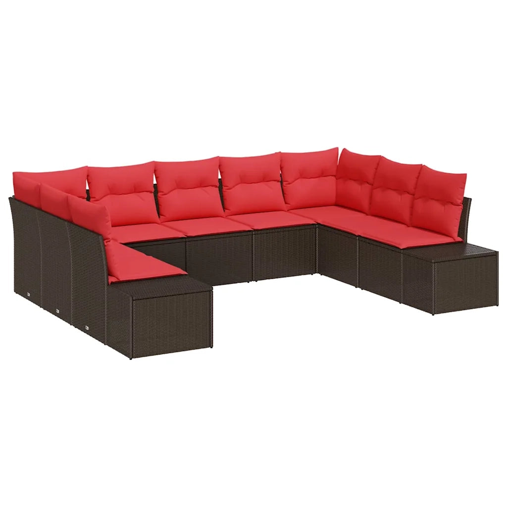 Set Divano da Giardino con cuscino 9 pcs Marrone polyrattan 3347224