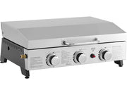 Piastra a gas con 3 bruciatori e coperchio in metallo "Fasto" - 7,5 kw - Grigio