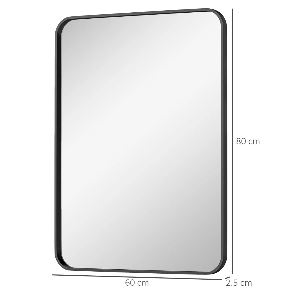 Specchio da Bagno 60x2.5x80 cm con Cornice in Metallo e Gancio Nero