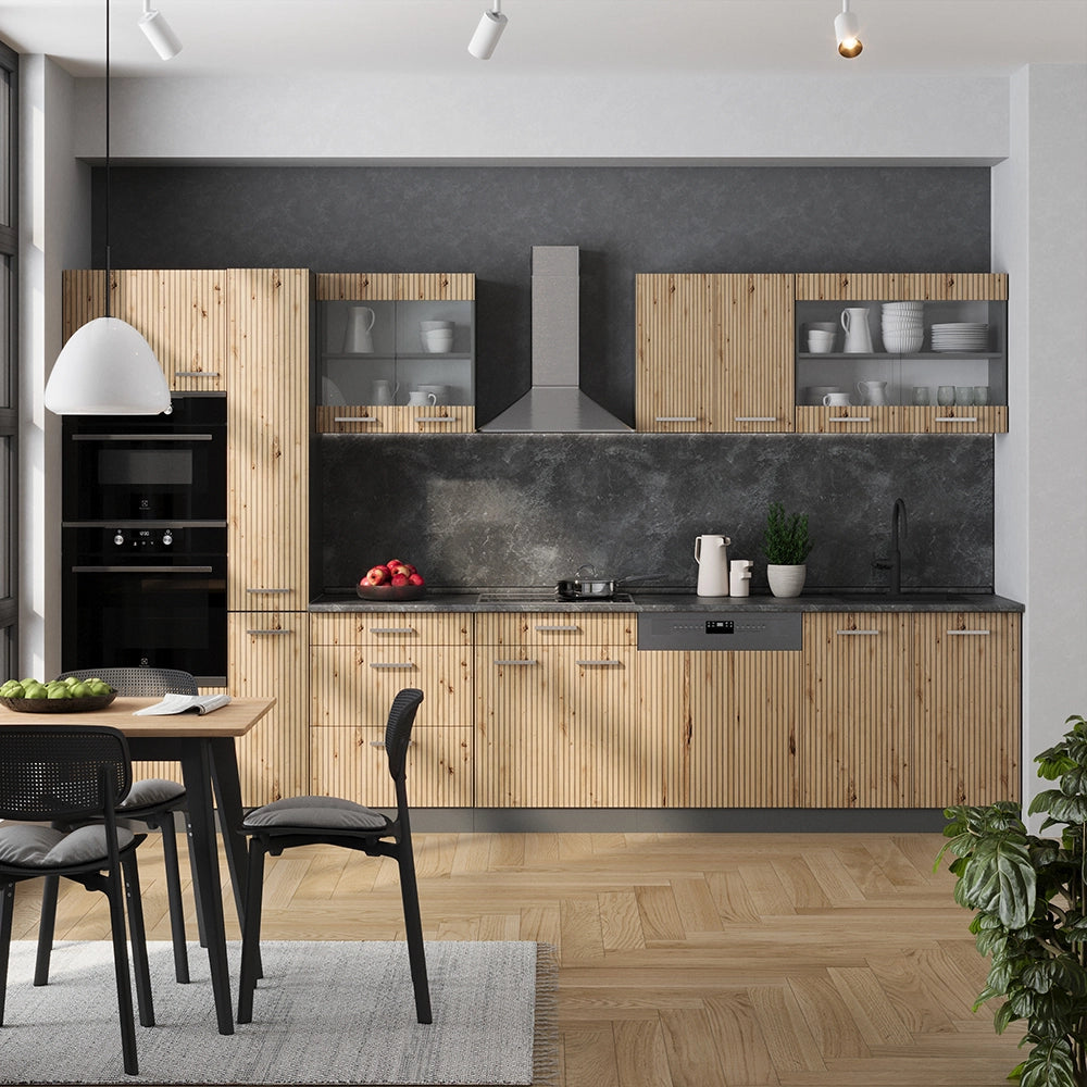 Vicco Cucina  Rovere artigianale/antracite 350 cm con armadio alto, PL Marmo