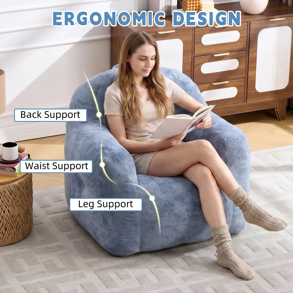 Poltrona Pouf con Braccioli ¨C Minimal ¨C Finta Pelliccia, Blu