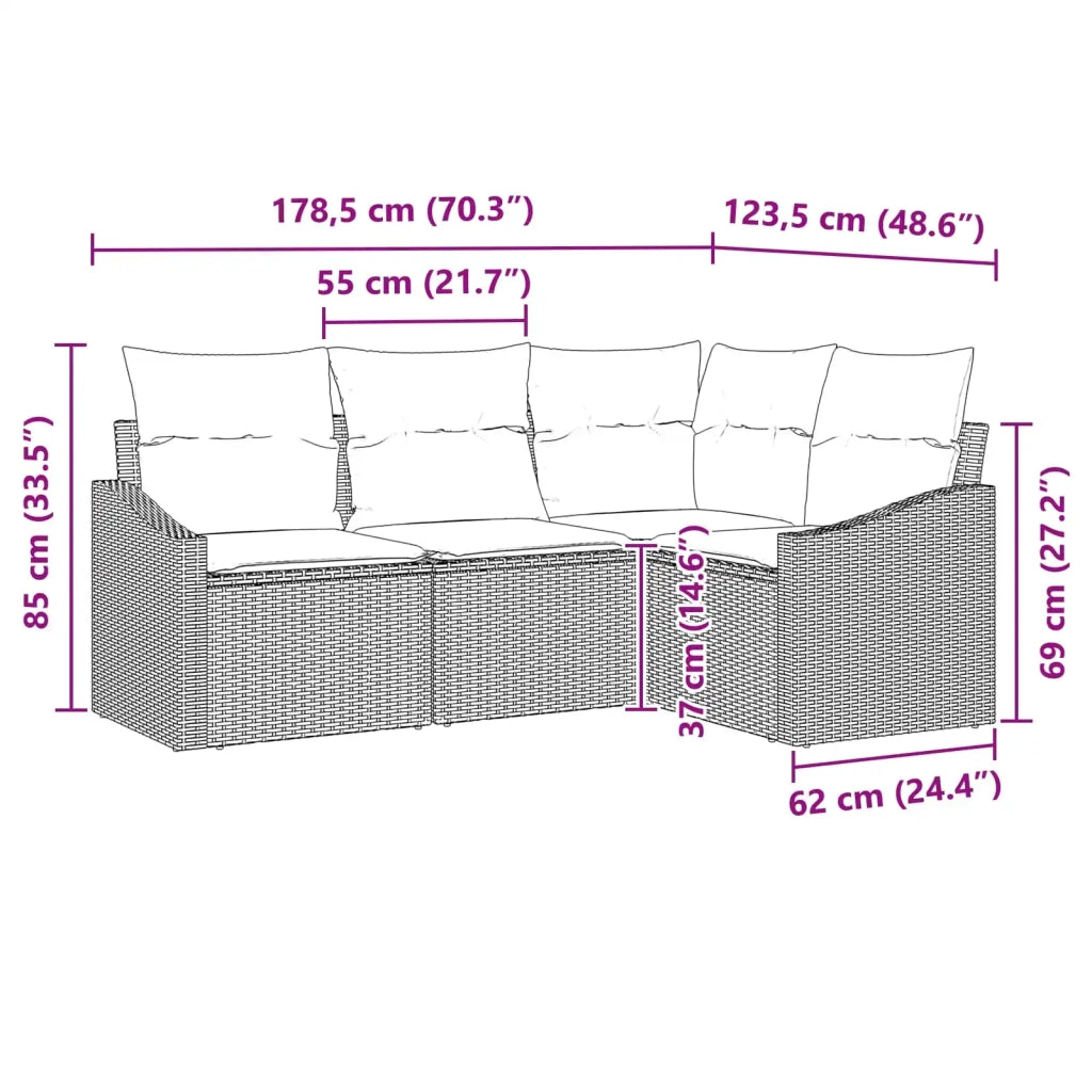 Set di divani con cuscino 4 pcs Nero polyrattan 3346706