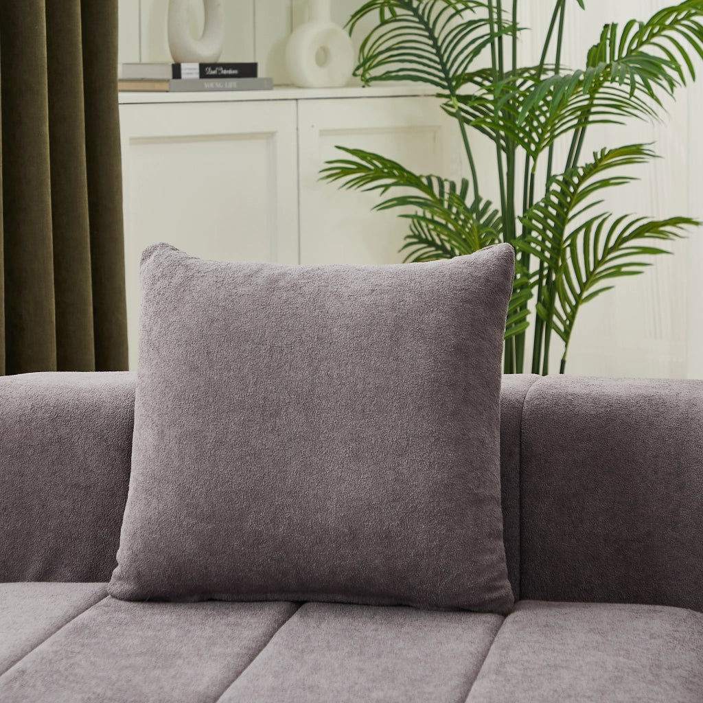 Modulo divano curvo modulare in chenille grigio con 2 cuscini, design a semicerchio