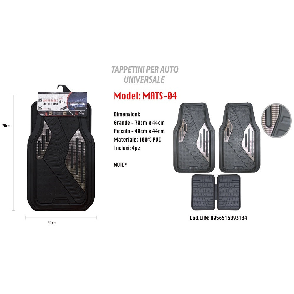 Trade Shop - Tappetino Universale Auto Pvc Gomma Stampa Metallo Tappetini 4pz Maxtech Mats-04 -