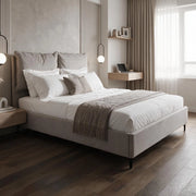 Letto Matrimoniale Vogue con Contenitore in Tessuto Tortora – Eleganza e Comfort con Cuscini Imbottiti