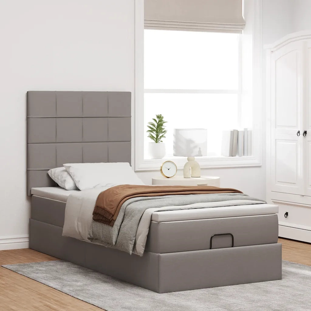 Struttura Letto Pouf con Materasso Tortora 80x200 cm in Tessuto 3313116